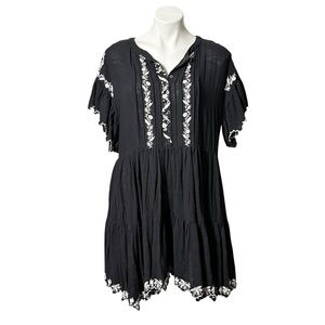 Free People Santiago Embroidered Mini Dress Size Small Black/White
